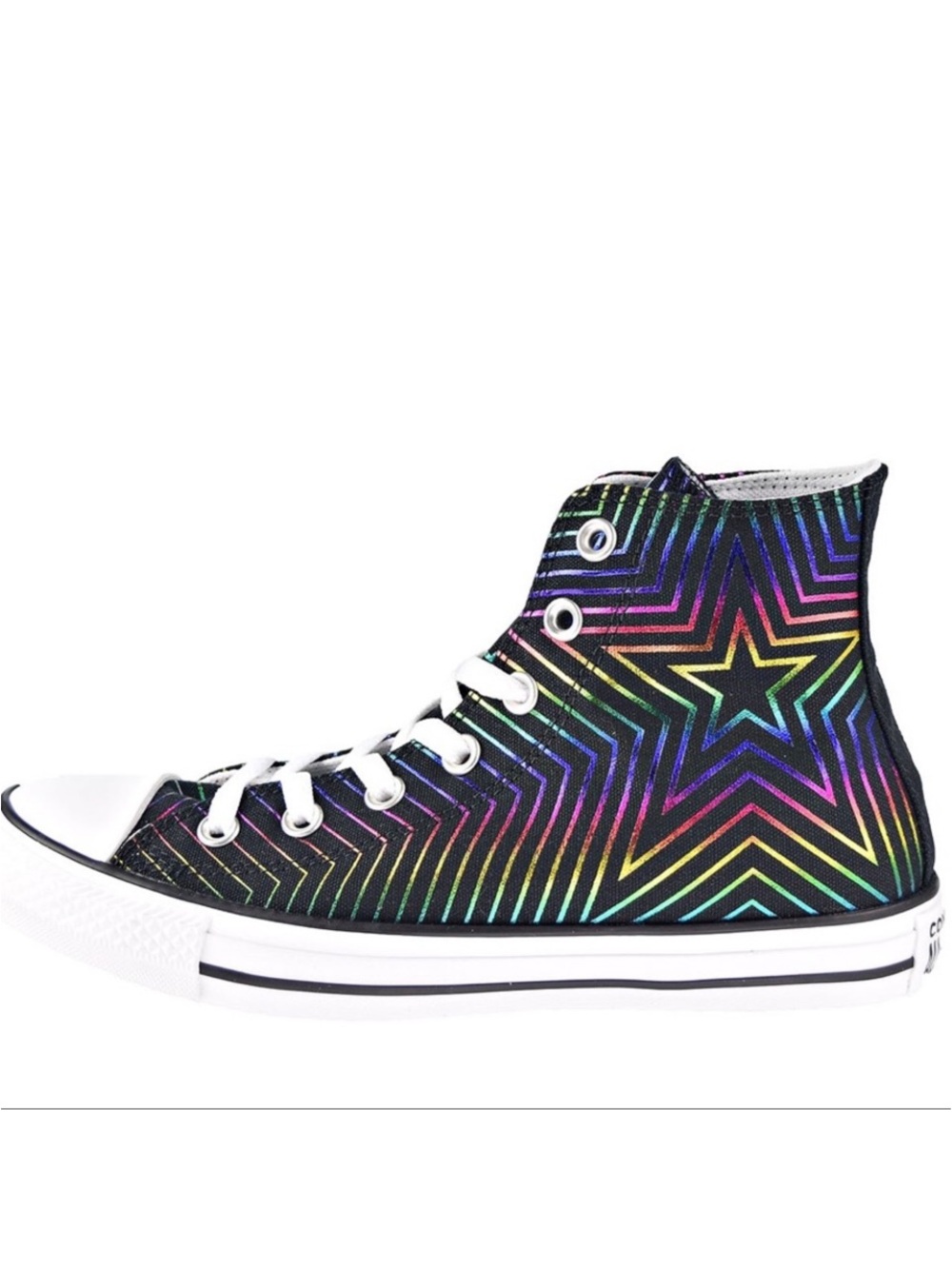 Converse Pride Black High-Top Sneakers with Metallic Rainbow Stars CTAS